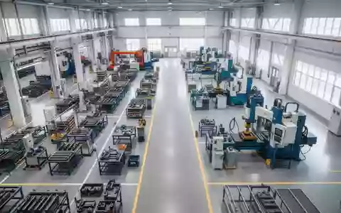 Heller, aufgeräumter Industriebetrieb mit Maschinen in einer modernen Werkshalle ohne Menschen oder Beschriftungen. - Foto: über boerse-global.de