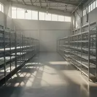 Helle, minimalistische Lagerhalle mit leeren Regalsystemen und einfallendem Tageslicht auf einem Betonboden. - Foto: über boerse-global.de