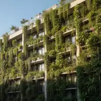 Ein modernes Wohngebäude in einer Stadt mit einer üppigen, begrünten Fassade bei Tageslicht. - Foto: über boerse-global.de