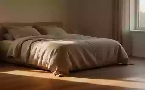 Ein sonnendurchflutetes, ruhiges Schlafzimmer am Nachmittag mit einem ordentlich gemachten Bett und minimalistischer Einrichtung. - Foto: über boerse-global.de