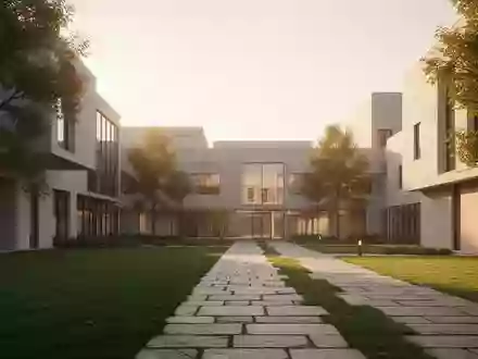 Ein ruhiger, sonnendurchfluteter Innenhof einer Universität mit moderner Architektur und einer weitläufigen Grünfläche. - Foto: über boerse-global.de