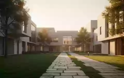 Ein ruhiger, sonnendurchfluteter Innenhof einer Universität mit moderner Architektur und einer weitläufigen Grünfläche. - Foto: über boerse-global.de