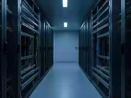 Ein moderner, minimalistischer Serverraum mit kühler Beleuchtung und klaren architektonischen Linien ohne sichtbare Geräte. - Foto: über boerse-global.de