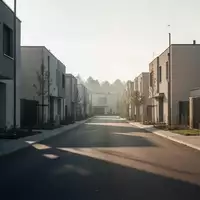 Eine menschenleere Wohnstraße mit moderner Architektur bei ruhigem Morgenlicht. - Foto: über boerse-global.de