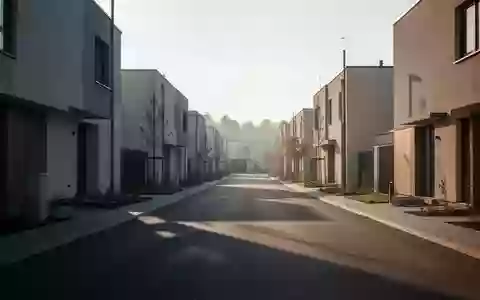 Eine menschenleere Wohnstraße mit moderner Architektur bei ruhigem Morgenlicht. - Foto: über boerse-global.de