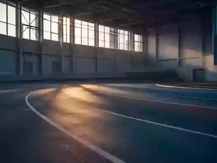Eine leere, minimalistische Leichtathletikbahn in der Abenddämmerung mit weichem Licht und langen Schatten. - Foto: über boerse-global.de