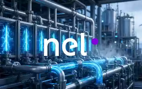 Moderne Wasserstoff-Produktionsanlage mit blau leuchtenden Energieflüssen als Symbol für industrielles Wachstum. - Foto: über boerse-global.de