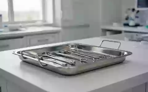 Ein steriler, minimalistischer Behandlungsraum in einer Klinik mit einer glänzenden Edelstahlablage vor neutralem Hintergrund. - Foto: über boerse-global.de