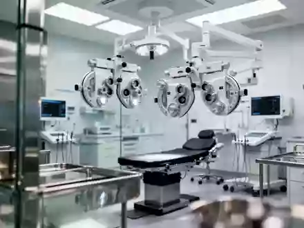Steriler Operationssaal in einer Augenklinik mit moderner Medizintechnik und reflektierenden Oberflächen. - Foto: über boerse-global.de