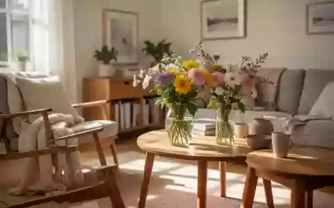 Ein heller, freundlich eingerichteter Raum mit Holzmöbeln und Blumen, der eine ruhige und einladende Atmosphäre ausstrahlt. - Foto: über boerse-global.de