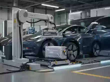 Eine automatisierte Batteriewechselstation für Elektrofahrzeuge in einer modernen Industriehalle. - Foto: über boerse-global.de