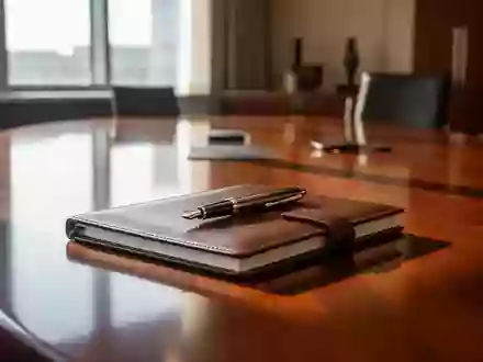 Ein professioneller Konferenztisch in einem hellen Büro mit einem Notizbuch und einem Füller. - Foto: über boerse-global.de