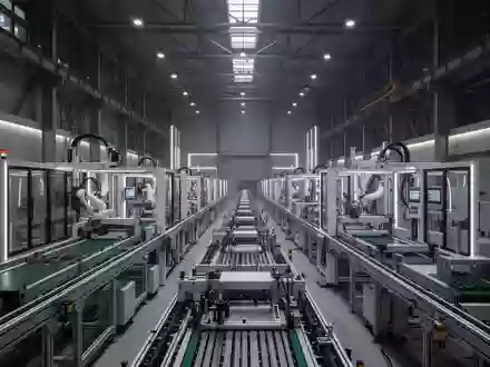 Moderne industrielle Fertigungshalle mit automatisierten Produktionsanlagen und präziser Architektur. - Foto: über boerse-global.de