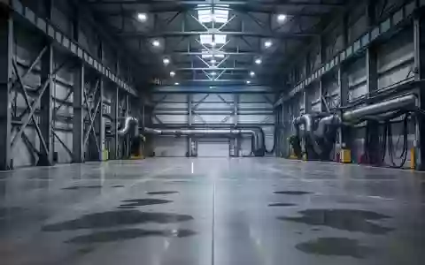 Eine weitläufige, leere Industriehalle mit massiven Stahlträgern und hydraulischen Versorgungsleitungen an den Wänden. - Foto: über boerse-global.de
