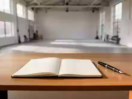 Ein minimalistischer Schreibtisch mit einem leeren Notizbuch und einem Füllfederhalter in einem hellen, aufgeräumten Studio. - Foto: über boerse-global.de
