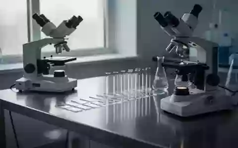 Ein steriler Labortisch mit mikroskopischen Analysegeräten und Glasobjektträgern in einem hellen, klinischen Umfeld. - Foto: über boerse-global.de