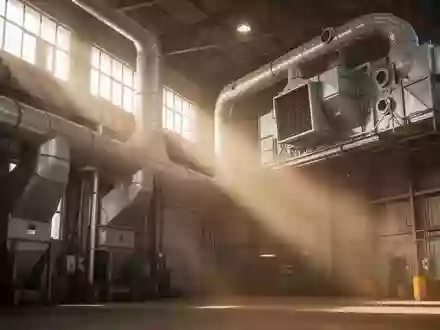 Industrielle Lüftungs- und Absauganlagen unter der Hallendecke einer Fabrik. - Foto: über boerse-global.de