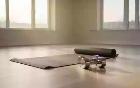 Ein heller, minimalistischer Raum mit einer Yogamatte und zwei Kurzhanteln auf einem Holzboden im sanften Tageslicht. - Foto: über boerse-global.de