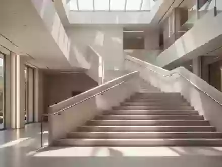 Eine helle, moderne Architekturtreppe in einem sonnendurchfluteten Atrium mit klaren Linien. - Foto: über boerse-global.de
