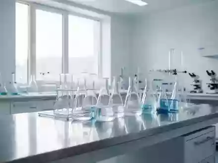 Ein minimalistisches, modernes klinisches Labor mit wissenschaftlichen Glaswaren auf einem Edelstahltisch. - Foto: über boerse-global.de