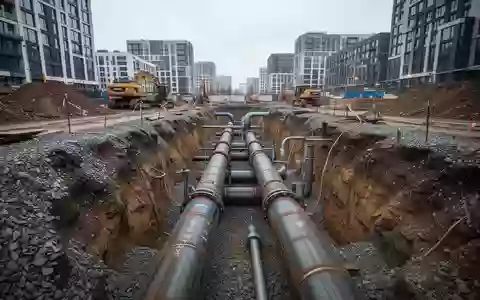Freigelegte Fernwärmerohre in einer städtischen Baugrube während der Installation. - Foto: über boerse-global.de