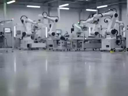 Eine moderne, sterile Industriehalle mit Fertigungsmaschinen in einer hellen, minimalistischen Umgebung. - Foto: über boerse-global.de