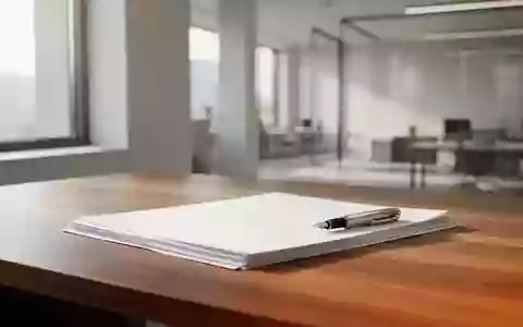 Ein minimalistischer Arbeitsplatz mit einem hölzernen Schreibtisch, Papierstapel und einem Füllfederhalter bei natürlichem Licht. - Foto: über boerse-global.de