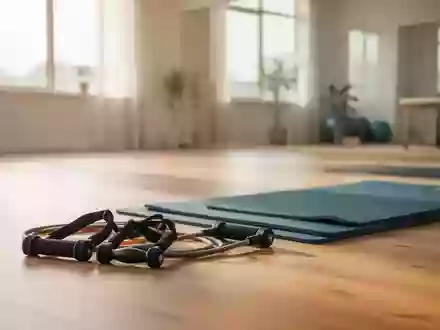 Ein heller, minimalistischer Physiotherapieraum mit Sportmatten und Widerstandsbändern in einer ruhigen Umgebung. - Foto: über boerse-global.de