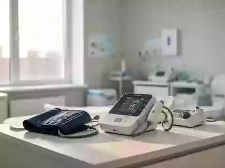 Ein minimalistischer, moderner Behandlungsraum in einer Klinik mit medizinischen Messgeräten in hellem Tageslicht. - Foto: über boerse-global.de