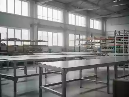 Leere, aufgeräumte Werkstatt mit strukturierten Arbeitsbänken und gleichmäßiger Lichtverteilung in einer Industriehalle. - Foto: über boerse-global.de