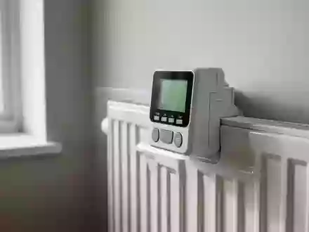 Digitaler Heizkostenverteiler an einem weißen Heizkörper in einer modernen Wohnung. - Foto: über boerse-global.de