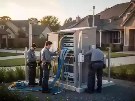 Techniker bei der Installation von Glasfaser-Breitbandinfrastruktur in einem Wohngebiet. - Foto: über boerse-global.de