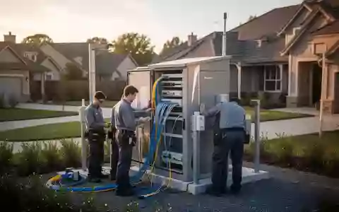 Techniker bei der Installation von Glasfaser-Breitbandinfrastruktur in einem Wohngebiet. - Foto: über boerse-global.de