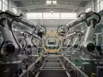 Leere Fertigungslinie in einer modernen europäischen Automobilfabrik mit industriellen Anlagen und natürlichem Licht. - Foto: über boerse-global.de