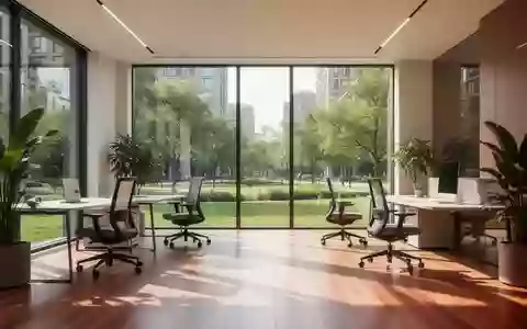 Heller, moderner Büroraum mit ergonomischem Mobiliar und großen Fenstern mit Blick auf einen grünen Park. - Foto: über boerse-global.de