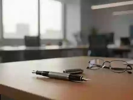 Ein minimalistischer Büroarbeitsplatz mit einem Füllfederhalter auf einem Schreibtisch bei natürlichem Tageslicht. - Foto: über boerse-global.de