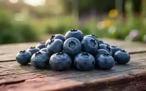 Eine Nahaufnahme von frischen Blaubeeren auf einer hölzernen Oberfläche bei natürlichem Licht. - Foto: über boerse-global.de