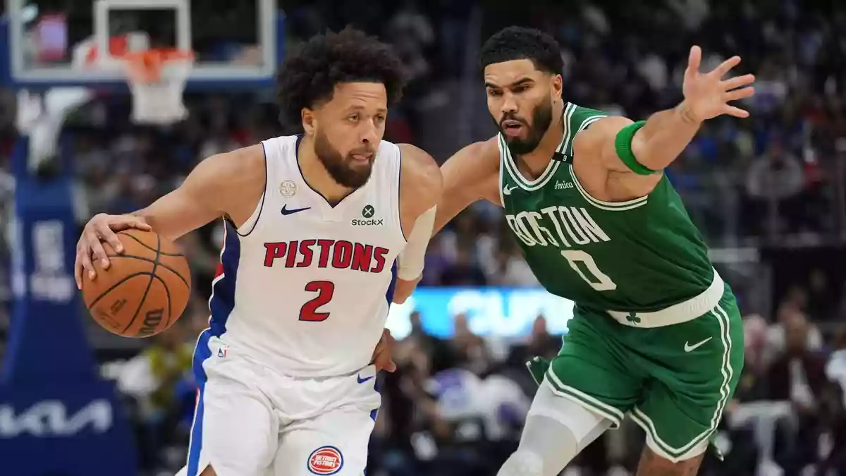 Cade Cunningham (l) führte die Pistons zu einem Comeback-Sieg gegen Boston. - Bild: Paul Sancya/AP/dpa