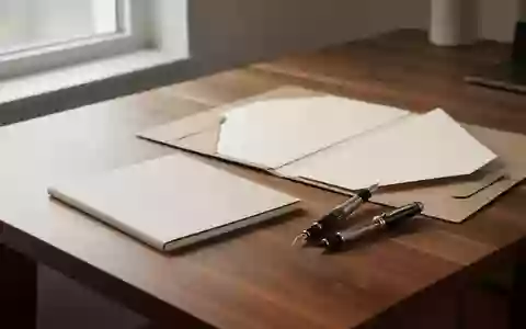 Ein minimalistischer Arbeitsplatz mit einem Notizbuch und einem Füllfederhalter auf einem Holztisch bei natürlichem Licht. - Foto: über boerse-global.de