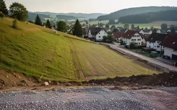 Eine unbebaute, abschüssige Baufläche an einem Hang in Adenau, vorbereitet für zukünftige Baumaßnahmen. - Foto: über boerse-global.de