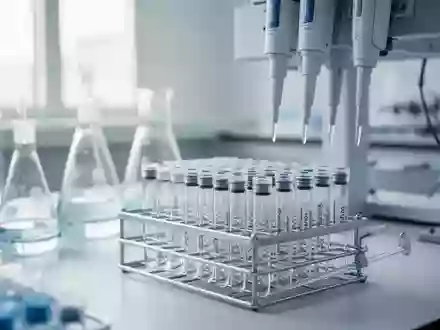 Eine präzise Laborumgebung mit wissenschaftlichen Glaswaren und automatisierten Pipettiergeräten in einem sauberen Raum. - Foto: über boerse-global.de