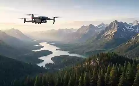 Eine moderne kommerzielle Drohne fliegt über eine weitläufige kanadische Waldlandschaft bei sonnigem Morgenlicht. - Foto: über boerse-global.de