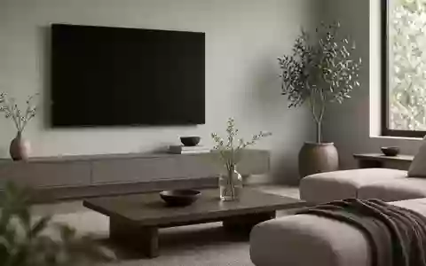 Ein minimalistisches Wohnzimmer mit einem ausgeschalteten Fernseher an einer Wand bei natürlichem Tageslicht. - Foto: über boerse-global.de