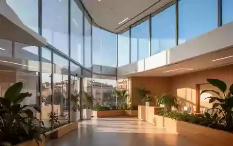 Modernes, helles Innenraumdesign einer öffentlichen Gesundheitseinrichtung mit Holzelementen und Pflanzen. - Foto: über boerse-global.de