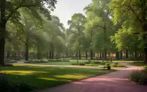 Ein üppiger, grüner Stadtpark in einem Wohngebiet mit Bäumen und Gehwegen bei natürlichem Morgenlicht. - Foto: über boerse-global.de