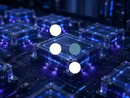 Abstraktes, futuristisches Quantencomputer-Design in blauem Licht, das technologische Innovation symbolisiert. - Foto: über boerse-global.de