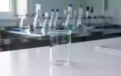 Ein leeres Laborbecherglas auf einem weißen Labortisch in einer sterilen, hellen Laborumgebung. - Foto: über boerse-global.de