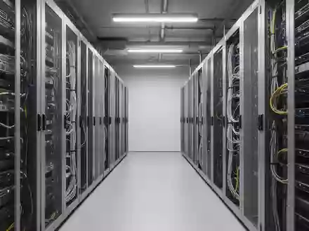 Ein moderner, aufgeräumter Serverraum mit geordneten Server-Racks und industrieller Beleuchtung. - Foto: über boerse-global.de