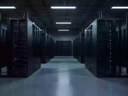 Ein dunkler, leerer Serverraum mit inaktiven Serverschränken in einer modernen Industrieumgebung. - Foto: über boerse-global.de