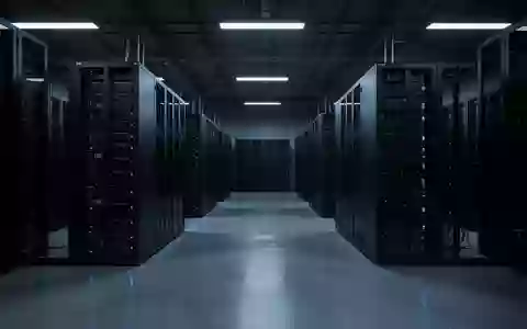 Ein dunkler, leerer Serverraum mit inaktiven Serverschränken in einer modernen Industrieumgebung. - Foto: über boerse-global.de